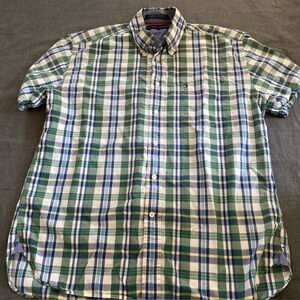 Tommy Hilfiger Blue & Green Plaid Short-Sleeve Button-Down Shirt